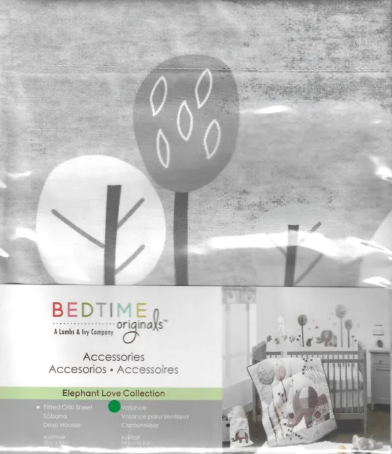 Bedtime Originals Elephant Love Gray Nursery Window Valance 54"x10.5" - New