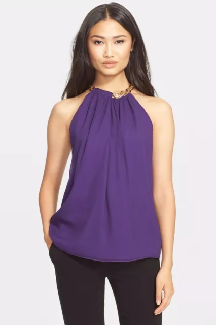 DVF Diane von Furstenberg 'Aubrey' Chain Collar Silk Sleeveless Top MEDIUM