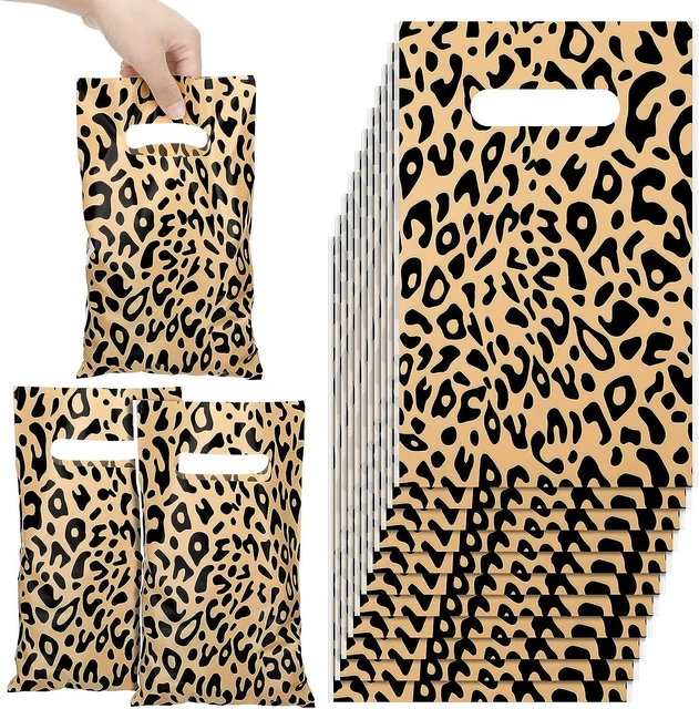 50 Pieces Print Treat Bags Plastic Bag with Die Cut Handle Candy Bags Animal Par