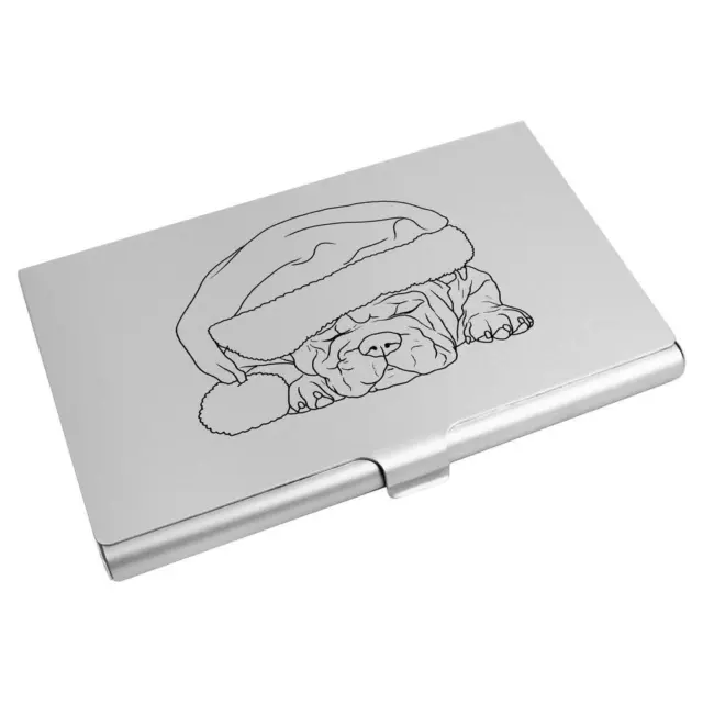 'Santa Sleepy Bulldog' Business Card Holder / Credit Card Wallet (CH00040443)