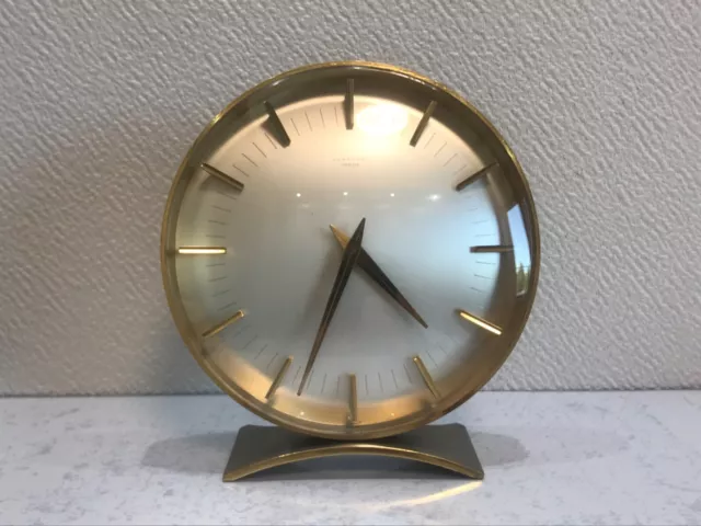 Rare Vintage JUNGHANS MEISTER Heavy Beautiful Brass Art Deco Desk Clock Serviced