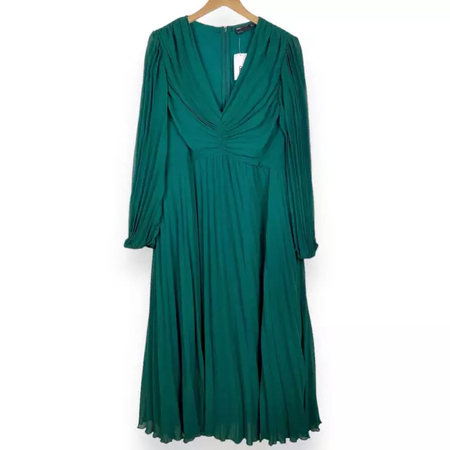 ASOS Design Curve Women's Pleated Long Sleeve Midi Dress Size 14 Emerald Green