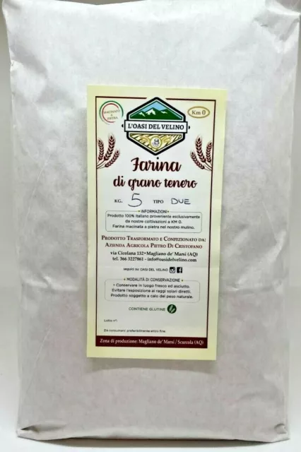 Farina Di Grano Tenero Tipo 2 Macinata A Pietra - 25 Kg - Grano 100% Italiano