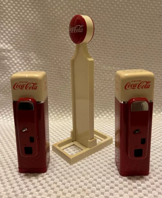 Vintage 1993 Coke Coca-Cola Red Metal Salt & Pepper Shakers / Vending Machine