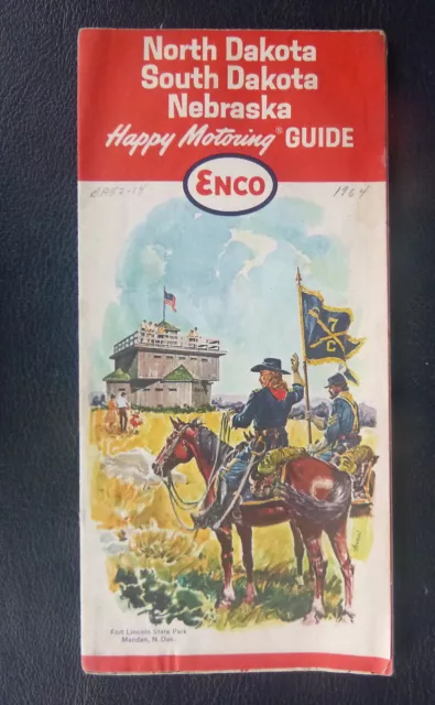 1964 North South Dakota Nebraska  road map  Enco gas Fort Lincoln Park cover