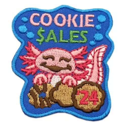 Girl COOKIE SALES '24 2024 Cookies seller Fun Patches Crest SCOUTS GUIDE Axolotl