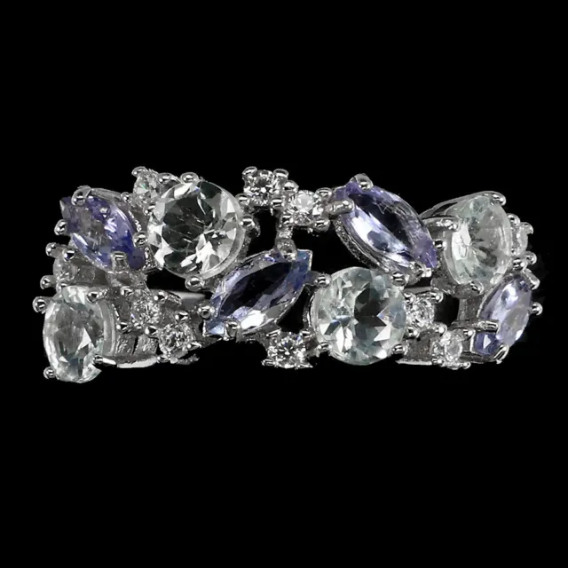 Non Chauffé Marquise Tanzanite 5x2.5mm Aigue-Marine Gemmes 925 Bague en Argent