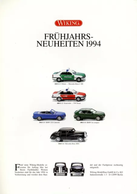 Wiking Neuheiten Frühjahr 1994 Prospekt D Modellautos brochure news model cars