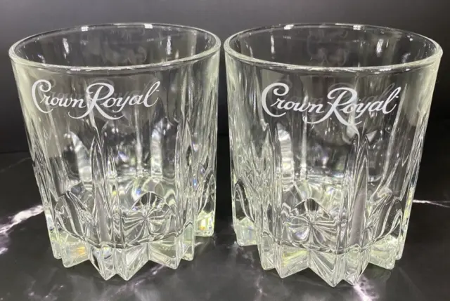 TWO (2) CROWN ROYAL Diamond Cut Embossed *MADE IN ITALY* Whiskey Rocks Glasses