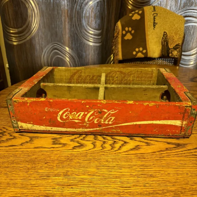Vintage “Enjoy COCA-COLA” Wood Divided 4 6 Pack Bottle Coke Wooden Carrier