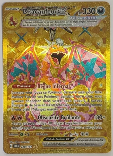 Carte Pokémon Dracaufeu EX 228/197 Secrète Gold Flammes Obsidiennes FR