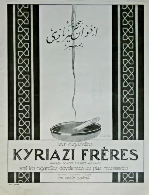 Publicite 1928 Kyriazi Frères Les Cigarettes Égyptiennes - Tabac - Armand Rapeno