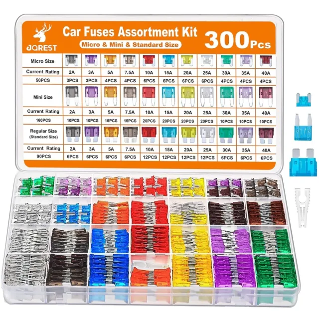 300Pcs Car Fuse Assortment Kit, 160 Mini Blade Fuses Automotive