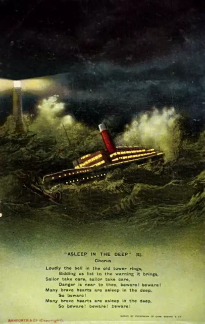 Postcard Bamforth Song Series No 4572 v2 Asleep in the Deep Song Card Ship Ocean