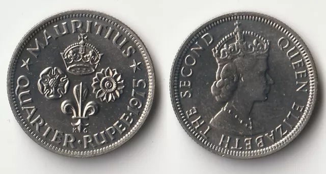 1975 Mauritius quarter rupee coin - really nice