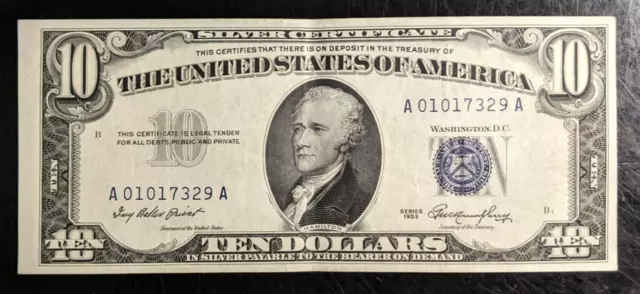 Ten Dollars $10 Series of 1953 Silver Certificate - AU