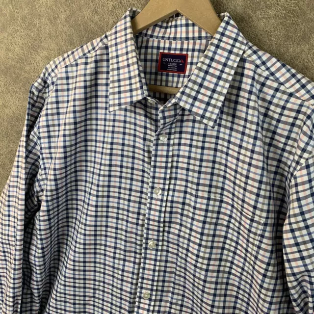 UNTUCKit Men's Wrinkle Free White Blue & Orange Striped Oxford Button Down XL