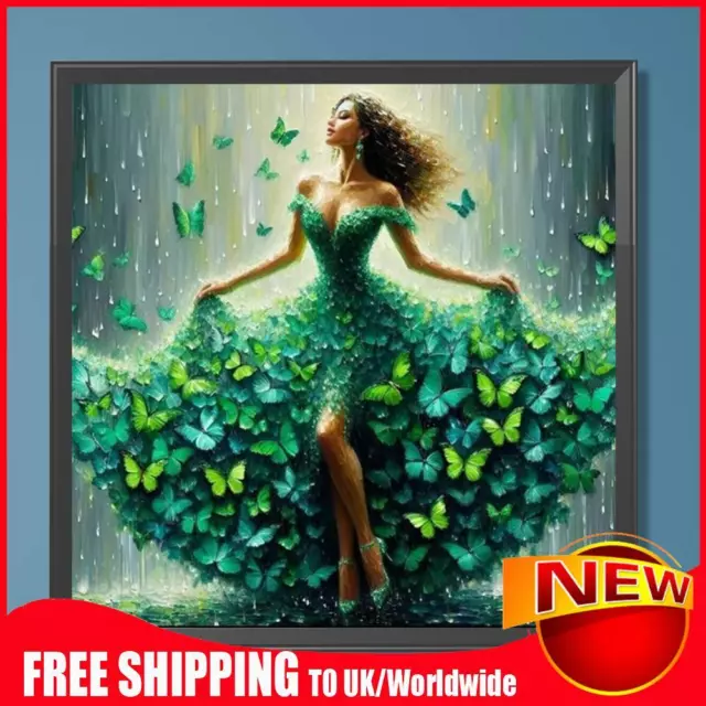 5D DIY Full Round Drill Diamond Painting Butterfly Skirt Girl Art Craft 30x30cm