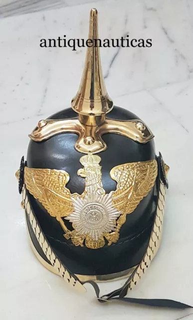 German Pickelhaube Leather Prussian Officer Imperial Helmet WWI Long Spiked