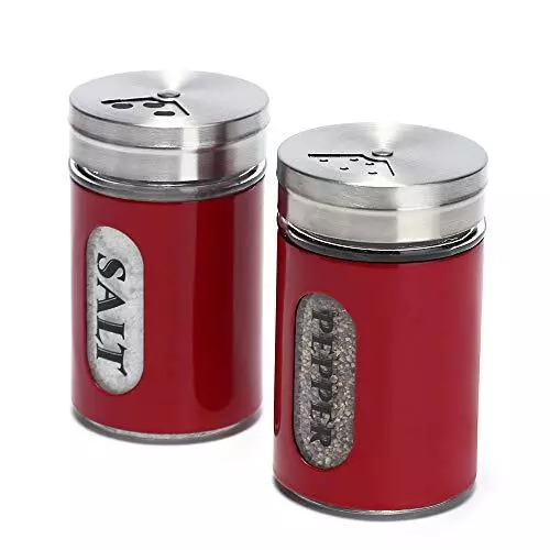 Salt and Pepper Shakers Stainless Steel and Glass Set with Adjustable Pour Holes