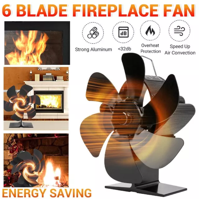 6 Blades Fireplace Stove Fan Heat Cocoon Self-Powered Wood Top Burner Eco Heater