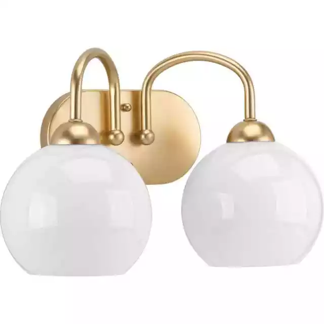 Progress Lighting Carisa 2Light Vintage Gold Opal Glass Mid-Century Vanity Light