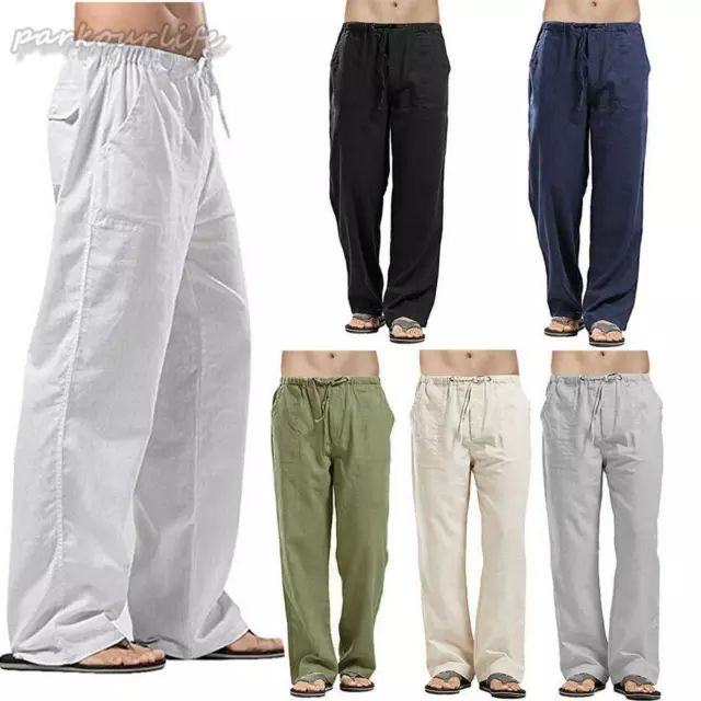 Mens Casual Cotton Linen Baggy Harem Pants Yoga Hippy Trousers Summer Spring UK