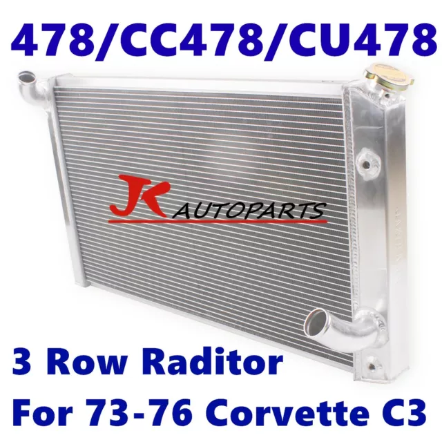 3 Row Aluminum 478 Radiator for 73 74 75 76 Chevy Corvette C3 350 454 5.7L 7.4L