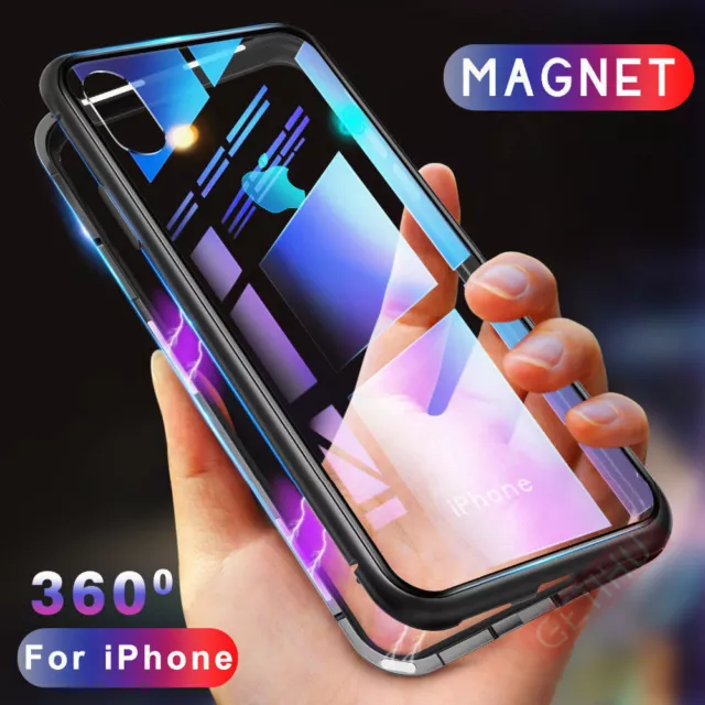 Magnetic Back Tempered Glass Case Cover for Apple iPhone 7 8 Plus X XR XS Max