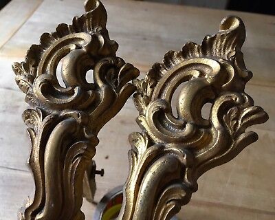 Antique Curtain Pole Supports Brackets French Solid Brass Gilt Rococo Salvage