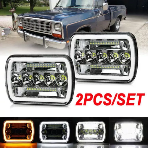 Pair 5x7" 7x6" LED Headlights Hi/Lo Beam For Dodge D150 D250 D350 Ram 50 H4 JEEP