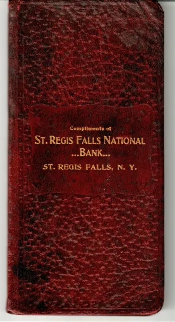1909 ~ RED LEATHER St. Regis Falls NATIONAL BANK BOOKLET ADVERTISING