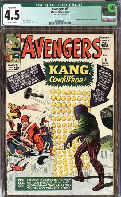 AVENGERS #8 CGC 4.5 1ST APP. OF KANG THE CONQUEROR MARVEL 1964(green label) 😏