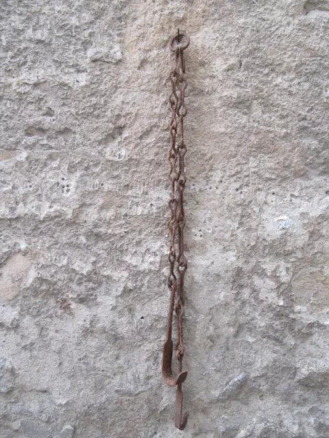 Vtg Rare 18Th C Hand Forged Chimney Cooking Chain Hearth Fireplace Trammel Hooks