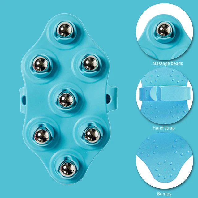 Hand Held Body Massager 7-Ball Massage Glove for Back Neck Foot (Blue) 2