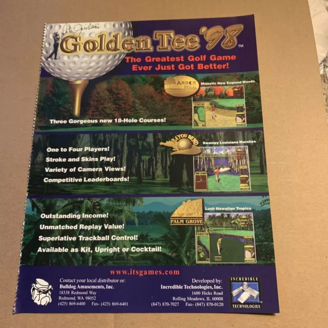 original 11-8” 1998 Golden Tee 98 Golf Video ARCADE GAME FLYER AD