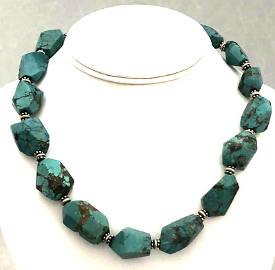 Gorgeous Vintage Ladies Sterling Silver Large Nugget Natural Turquoise Necklace