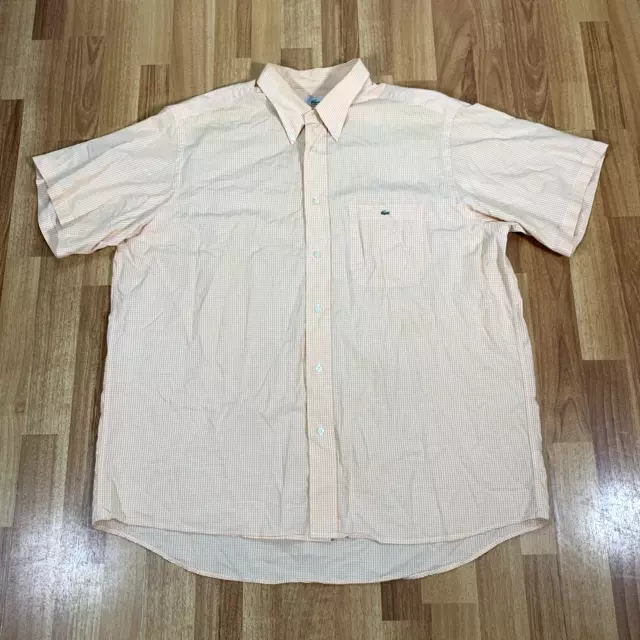 Lacoste Shirt Adult Size 43 Orange Short Sleeve Button UP Cotton Casual Mens