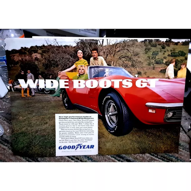 Vintage Goodyear Tires Red Corvette 2 page 1968 Original Ad empherma