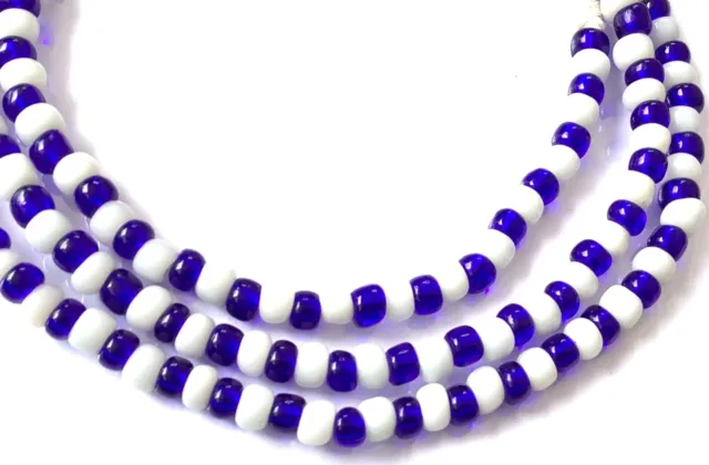 Fine Vintage Venetian Cobalt Blue and Opal white mix Glass African Trade beads