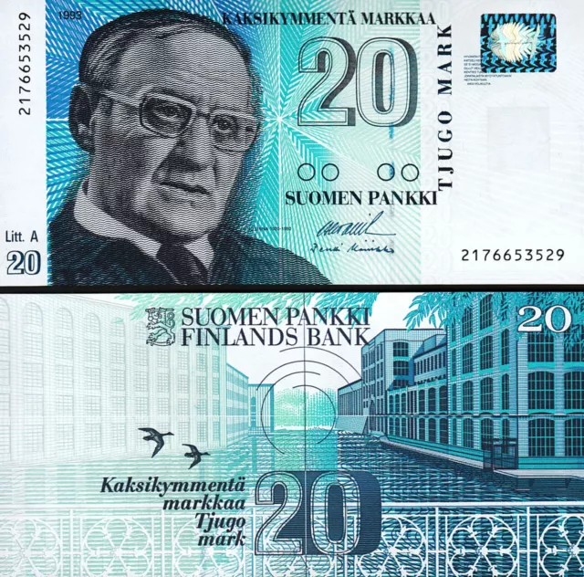 Finland 20 Markkaa 1993 (1997), UNC, P-123, Litt A