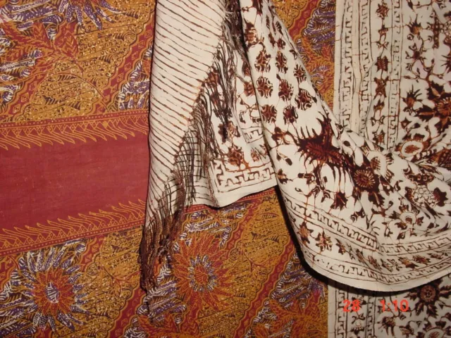 2 !!!Wonderful Antique Indonesian  Batik ( One Is Silk) Java Selendang  ***Hg***