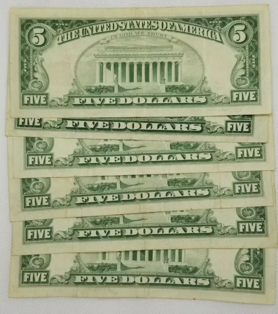 1953/63 Five Dollar RED Seal Note United States Note Old US Bill $5 Average Circ 2