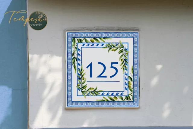 Greek style plaque, Ceramic house number, Custom plaque design Greek style mural