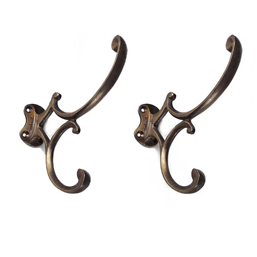 5in 2pcs Vintage Victorian Flat Hook Antique Solid Brass Coat Hanger Wall Mount