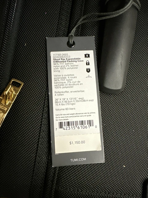 New TUMI Alpha  Short Trip Expandable 4 Wheel Packing Case  Black Gold 26x19x13 2
