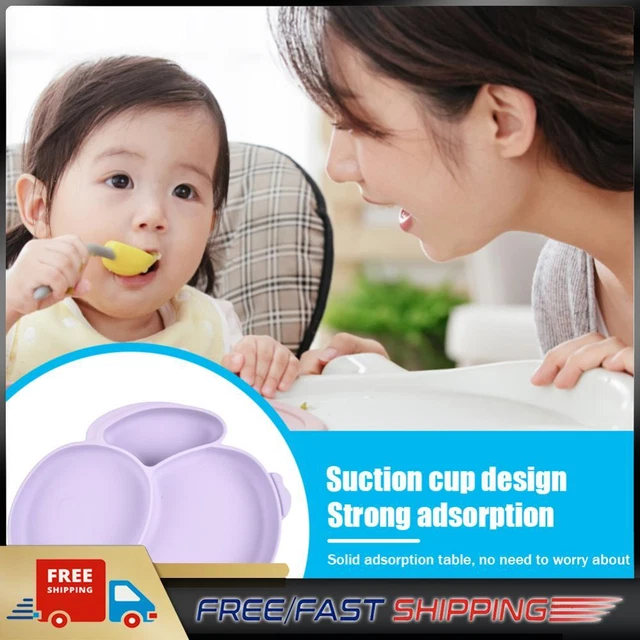 Cartoon Children Dishes Cute Silicone Baby Feeding Dishes Baby Cutlery (Purple)