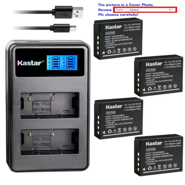 Kastar Battery LCD Dual Charger for Fujifilm NP-W126 NP-W126s Fuji X100F Camera