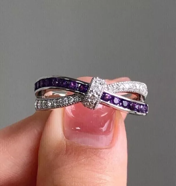 2Ct Round Cut Lab Created Amethyst Women's Engagement Ring 14K White Gold Plated
