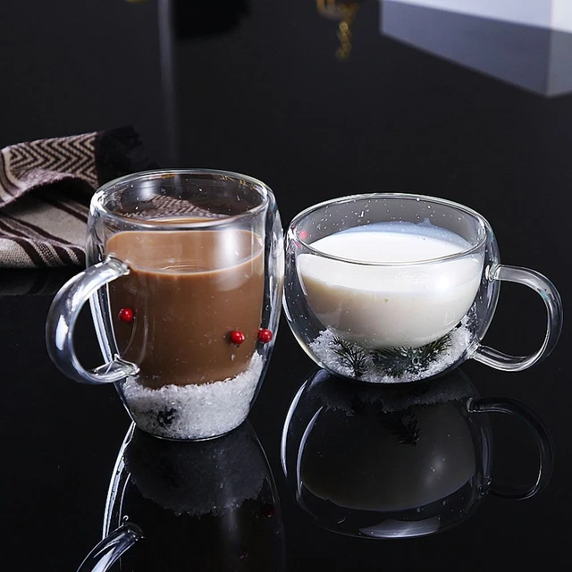 Kaffee Tee tasse Mit Weihnachts schneeflocken Klar Doppelwandige Glas tasse